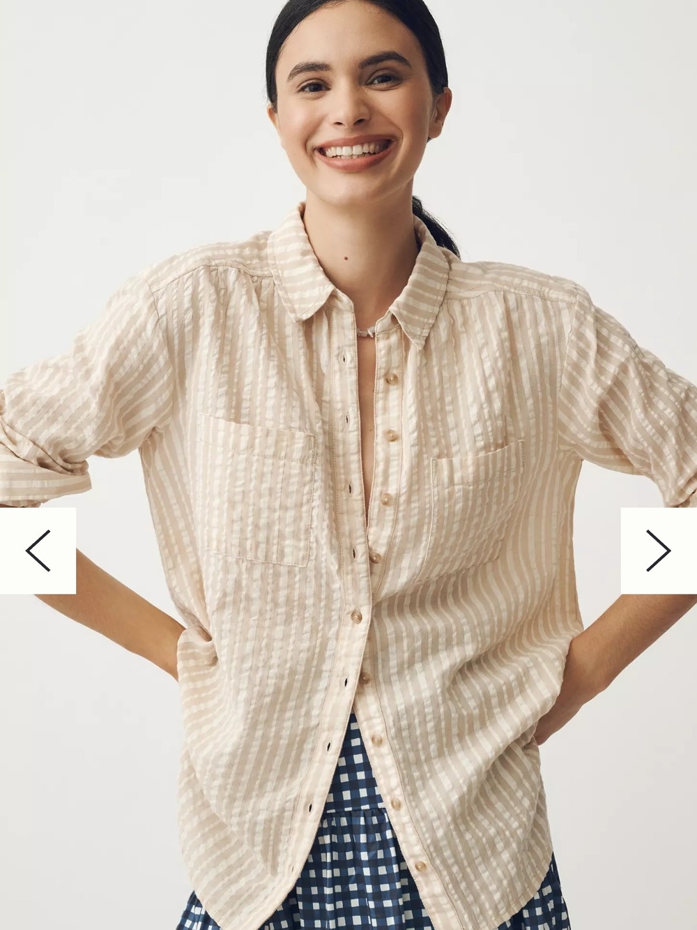 Anthropologie Cream Striped Button-Down Shirt